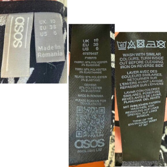 ASOS Mini Smock Dress Black White Abstract Print Size 6 - Picture 12 of 15